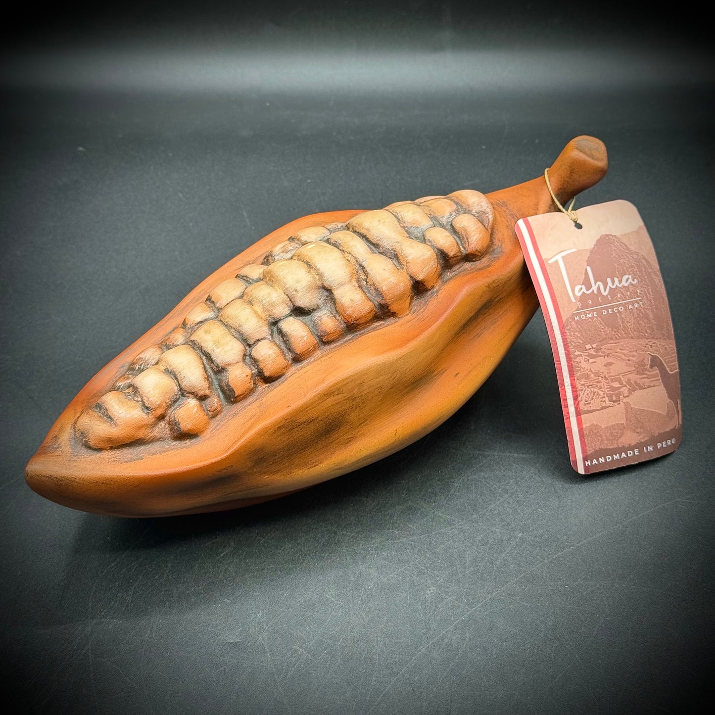 Hand Made Peruvian Tehua Pottery Decorative Cacao Bean Sculpture