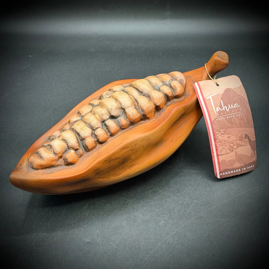 Hand Made Peruvian Tehua Pottery Decorative Cacao Bean Sculpture