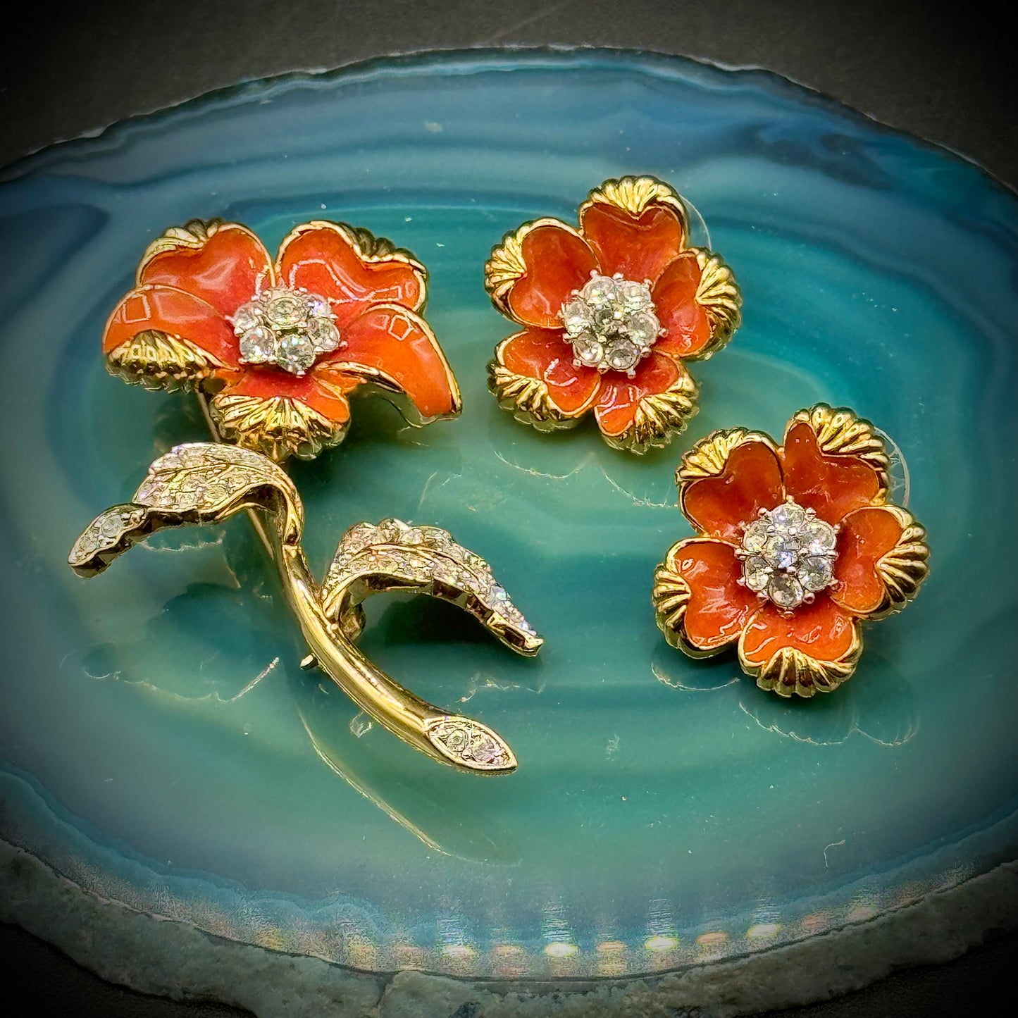 Set of 3 Vintage Nolan Miller Flower Brooch & Earrings