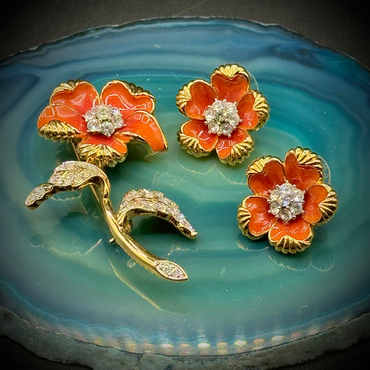 Set of 3 Vintage Nolan Miller Flower Brooch & Earrings
