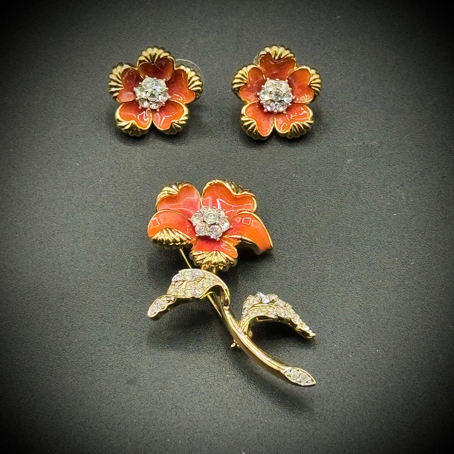 Set of 3 Vintage Nolan Miller Flower Brooch & Earrings