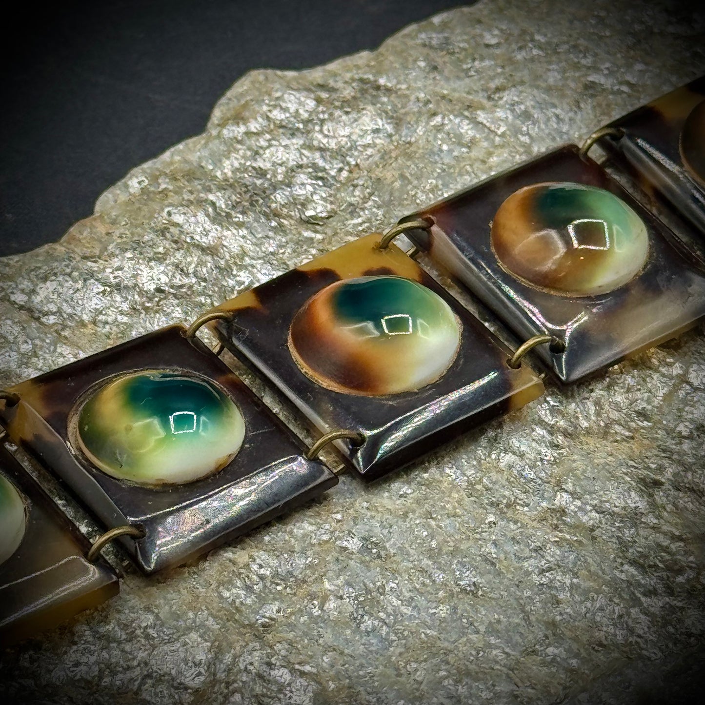 Vintage Operculum Sea Shell Panel Bracelet