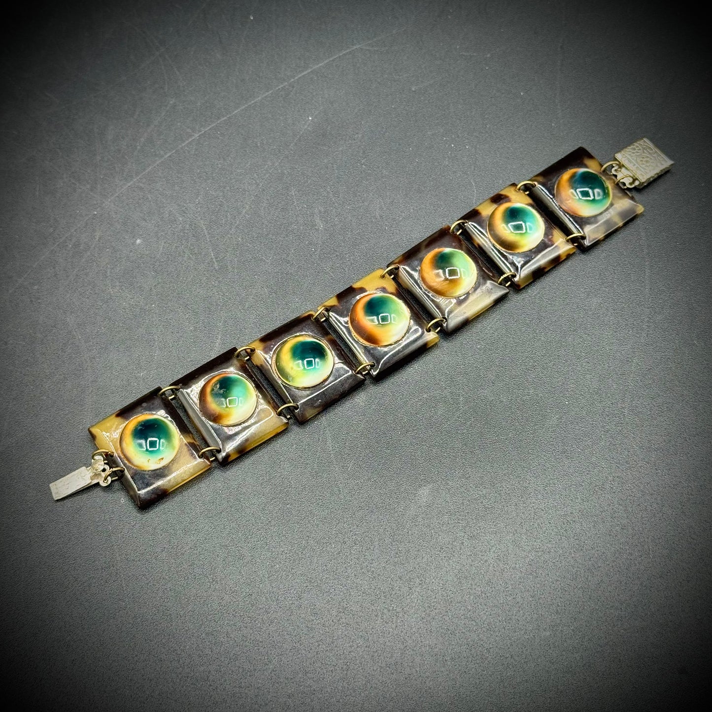 Vintage Operculum Sea Shell Panel Bracelet