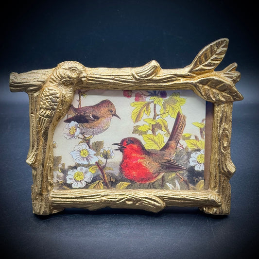 Beautiful Gold Tone Metal Bird Frame with Print