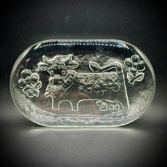 Vintage Swedish Glass Intaglio Olma The Cow Trivet