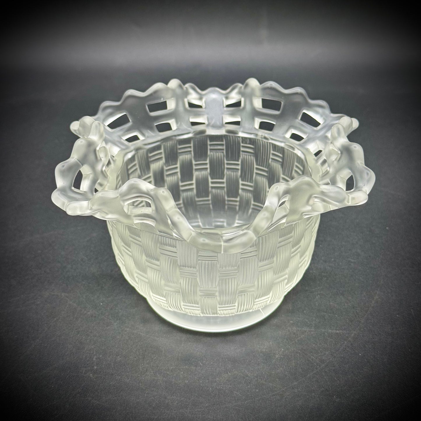 Vintage Fenton Opalescent Basket Weave Ruffle Bowl
