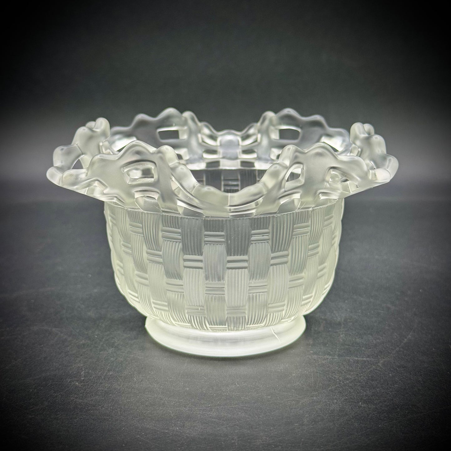 Vintage Fenton Opalescent Basket Weave Ruffle Bowl