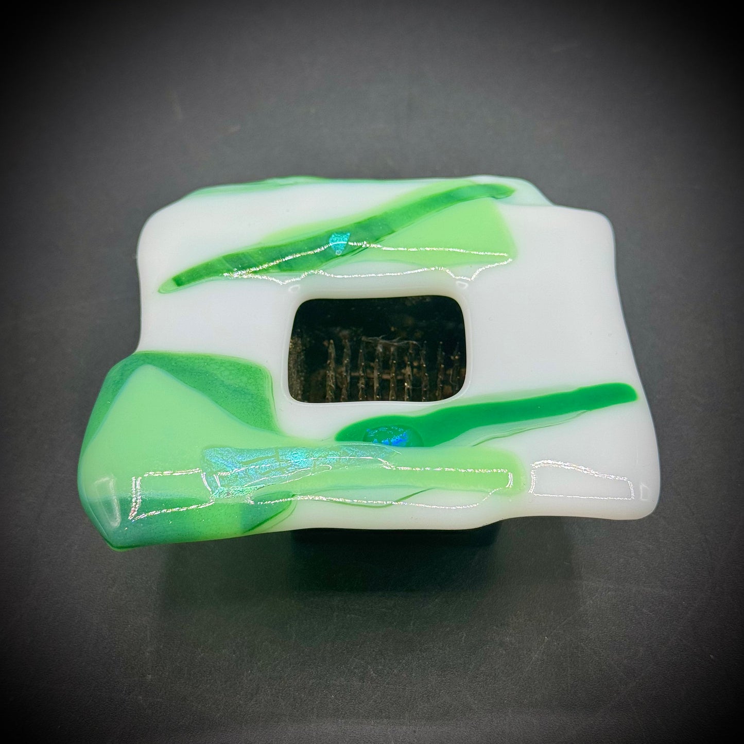 Fused Art Glass ikebana Flower Holder with Frog