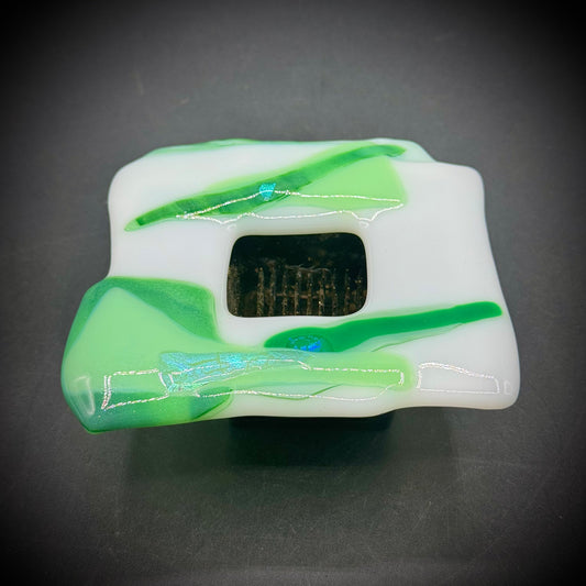 Fused Art Glass ikebana Flower Holder with Frog