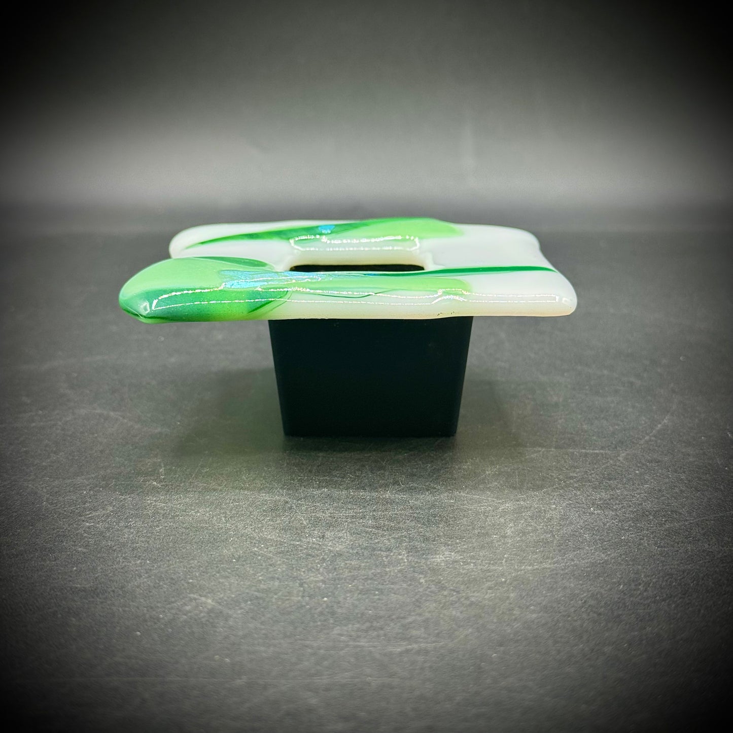 Fused Art Glass ikebana Flower Holder with Frog