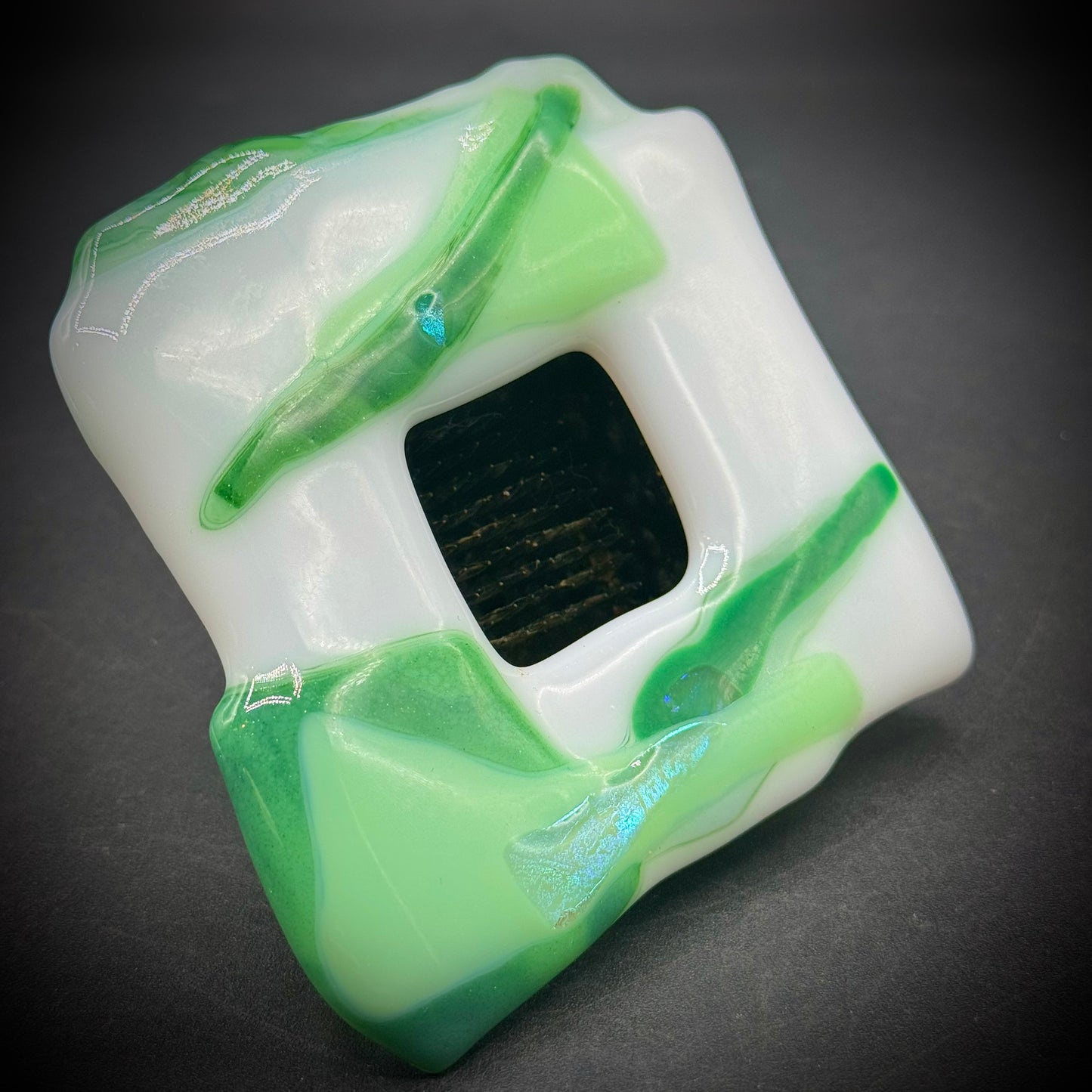 Fused Art Glass ikebana Flower Holder with Frog