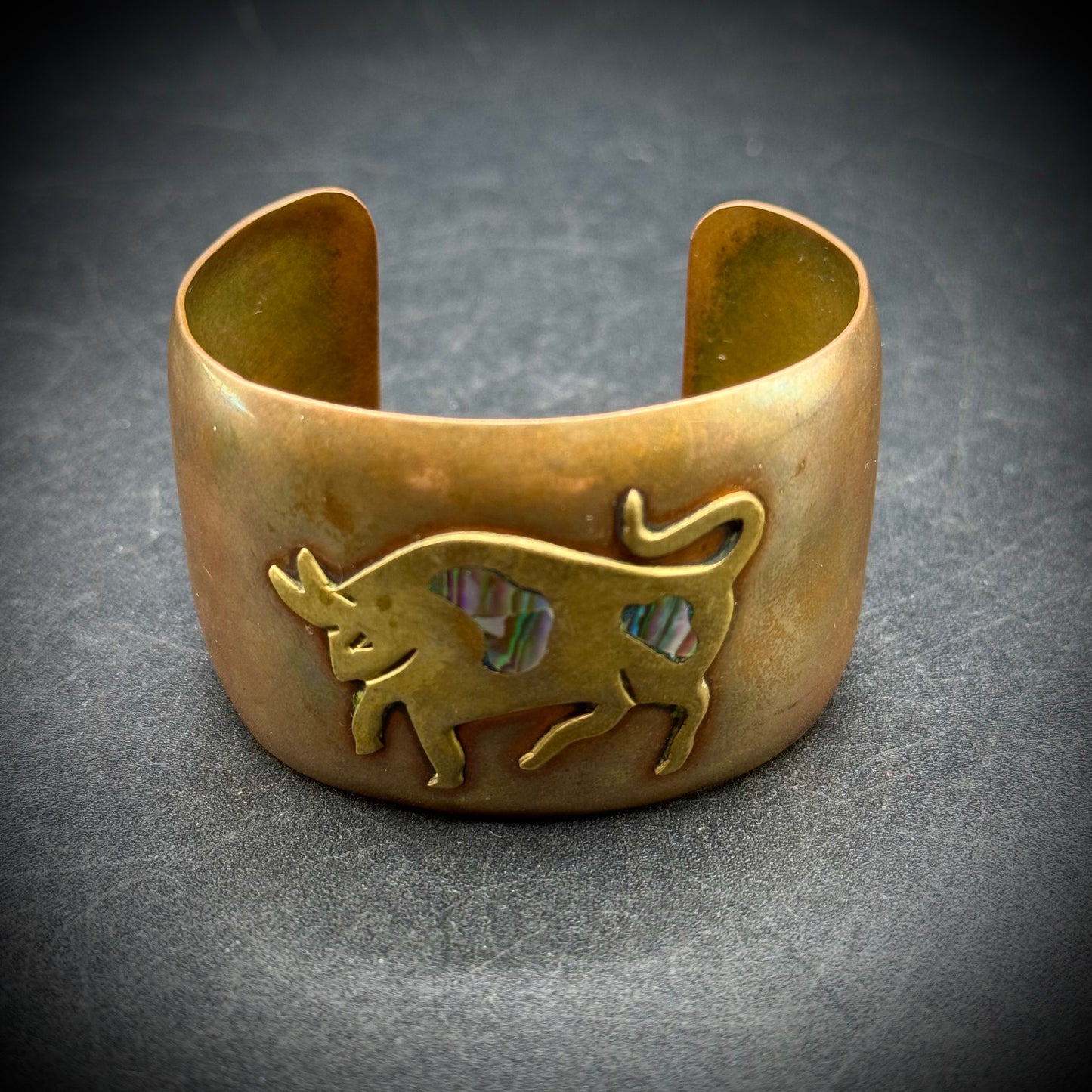 Vintage Mexican Copper & Inlaid Abalone Cuff