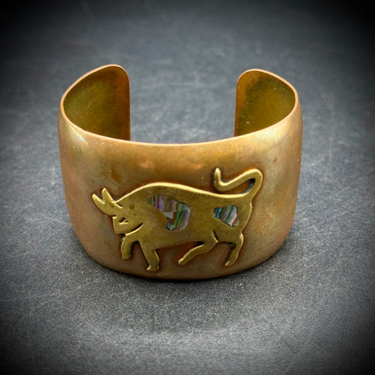 Vintage Mexican Copper & Inlaid Abalone Cuff