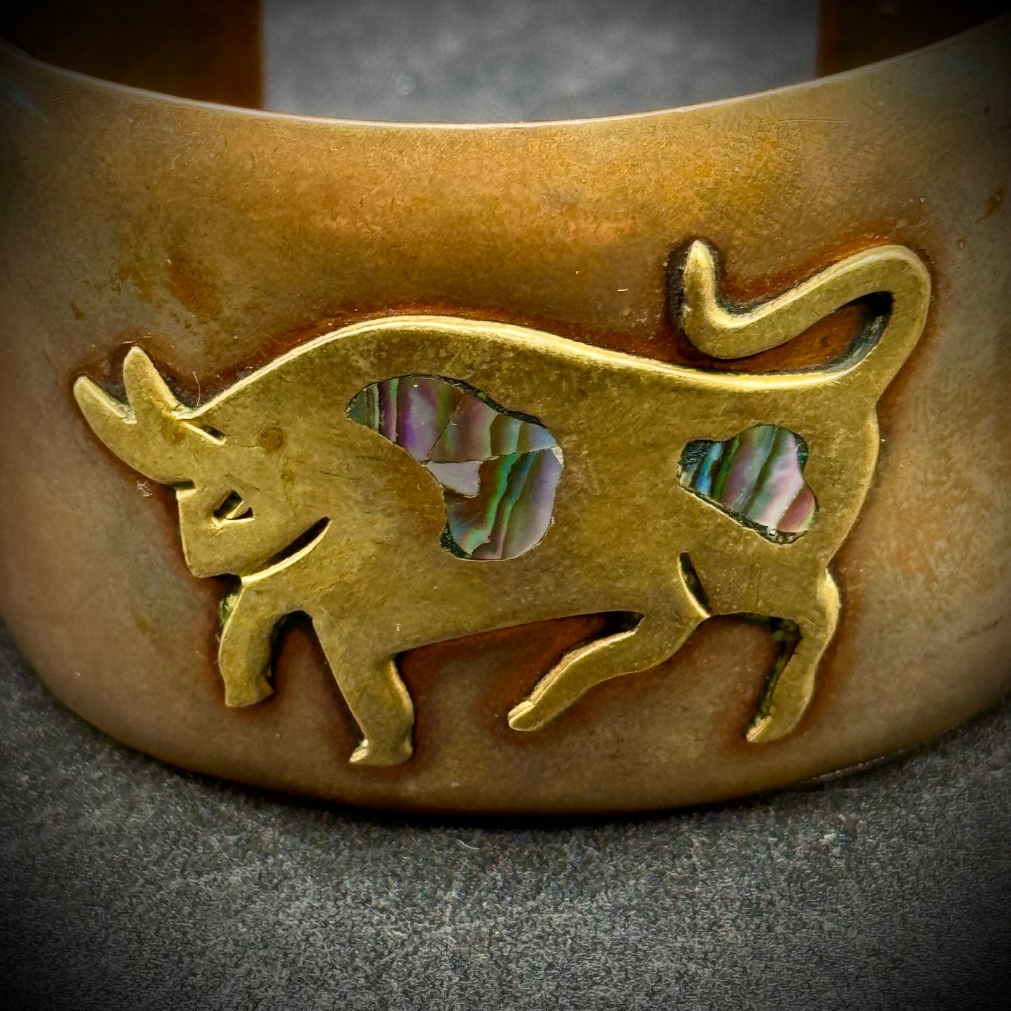 Vintage Mexican Copper & Inlaid Abalone Cuff