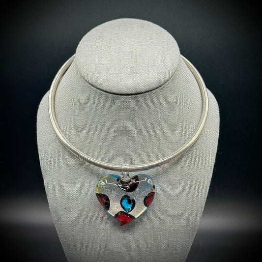 Dichroic Glass Heart Pendant on Silver Tone Torque