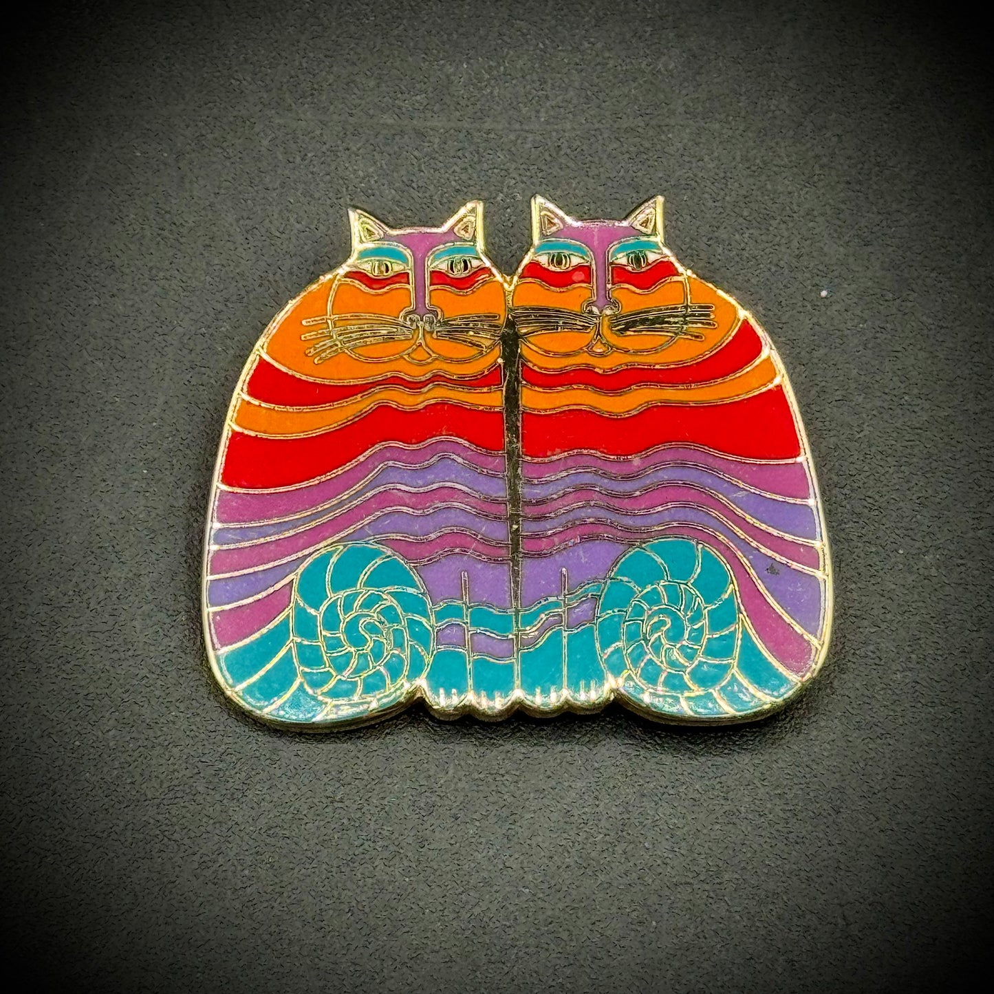 RARE Vintage 1987 Limited Edition Laurel Birch "Two Rainbow Cats" Pin/Brooch