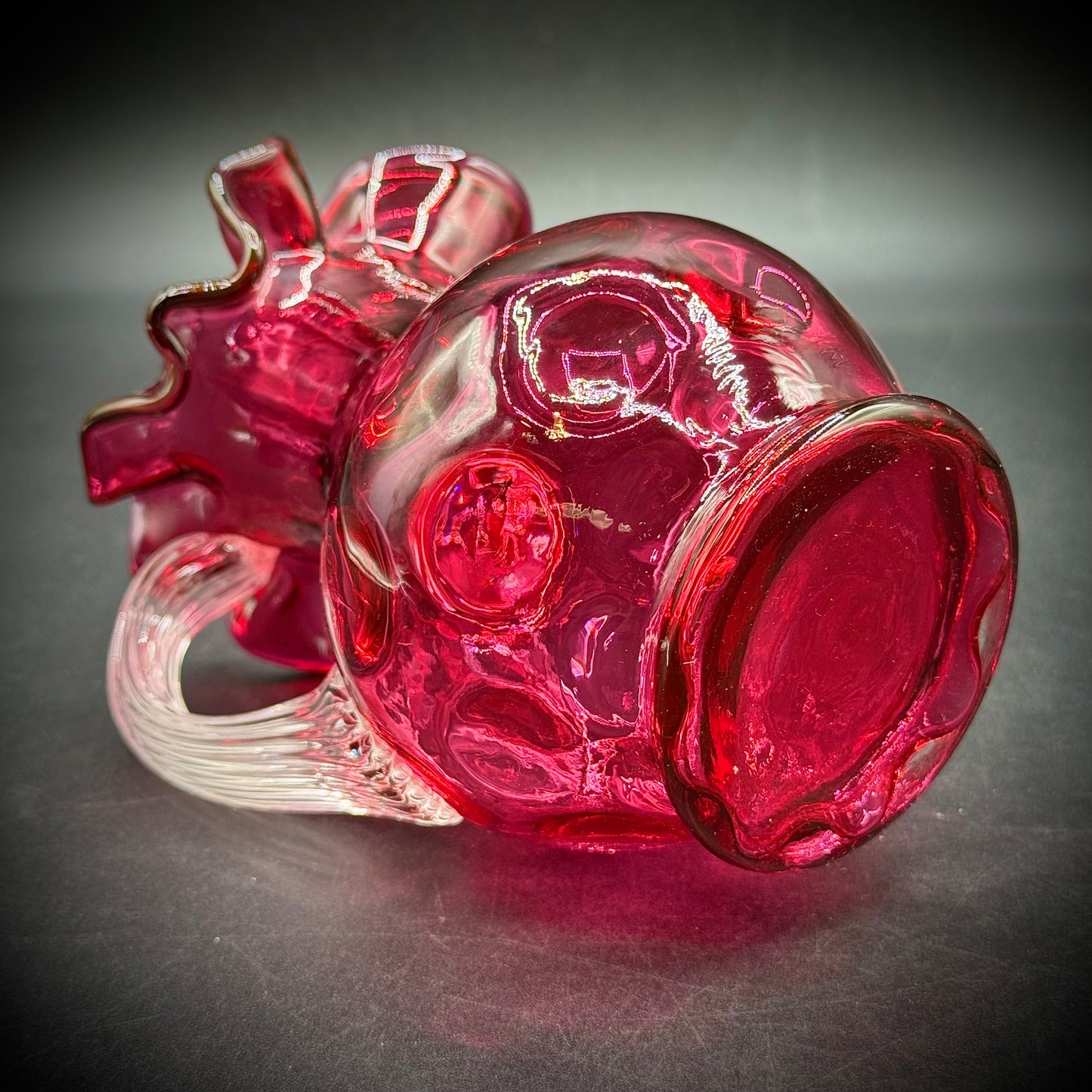 Vintage Fenton Cranberry Glass Coin Dot Pattern Ruffle Pitcher