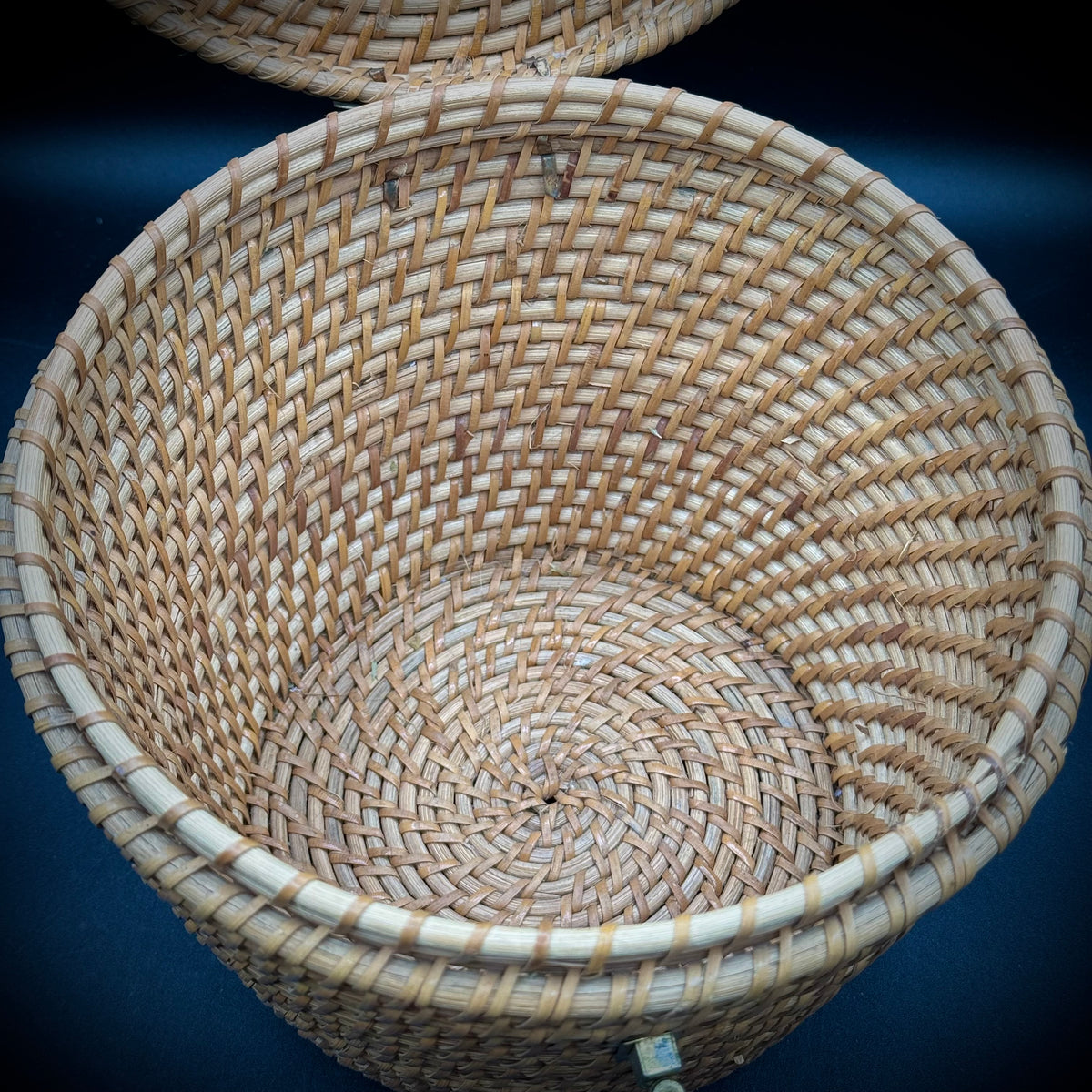 Vintage Chinese Tea Basket with Rattan and Brass Hardware