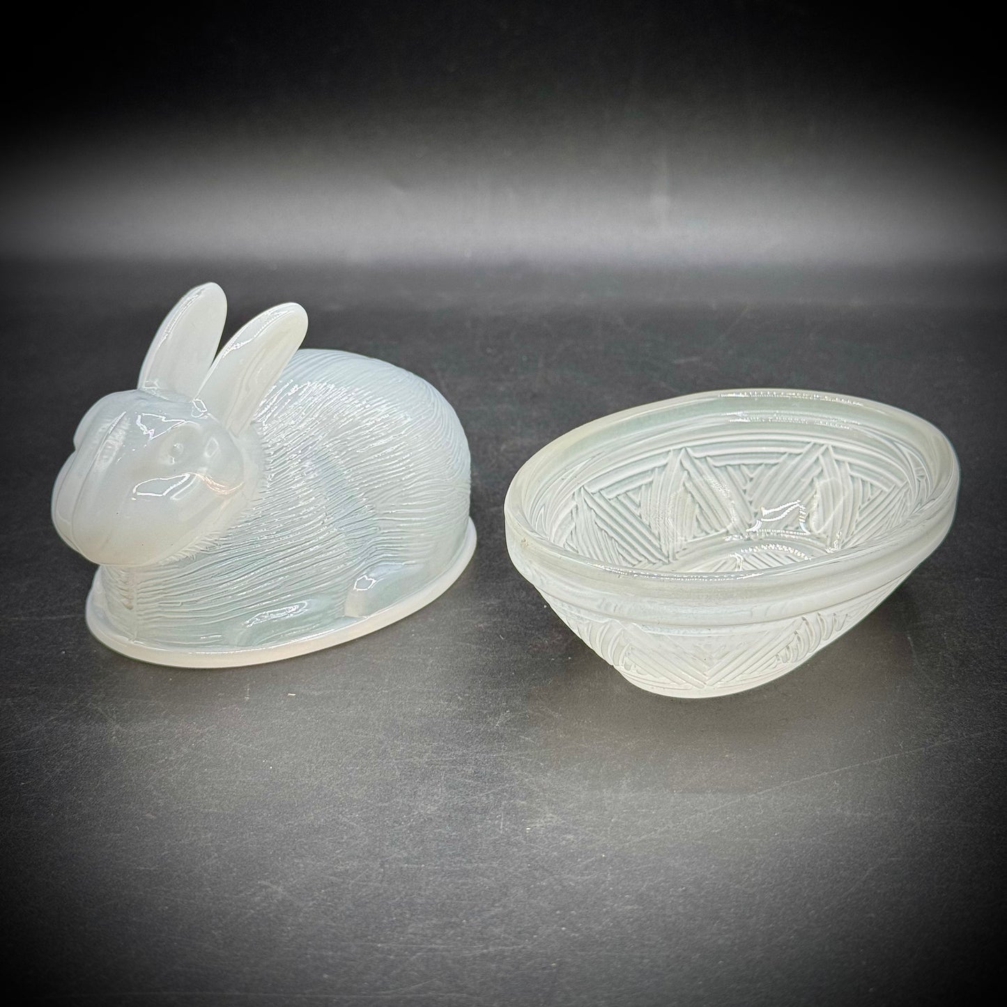 Vintage Opaque Milk Glass Bunny on Nest