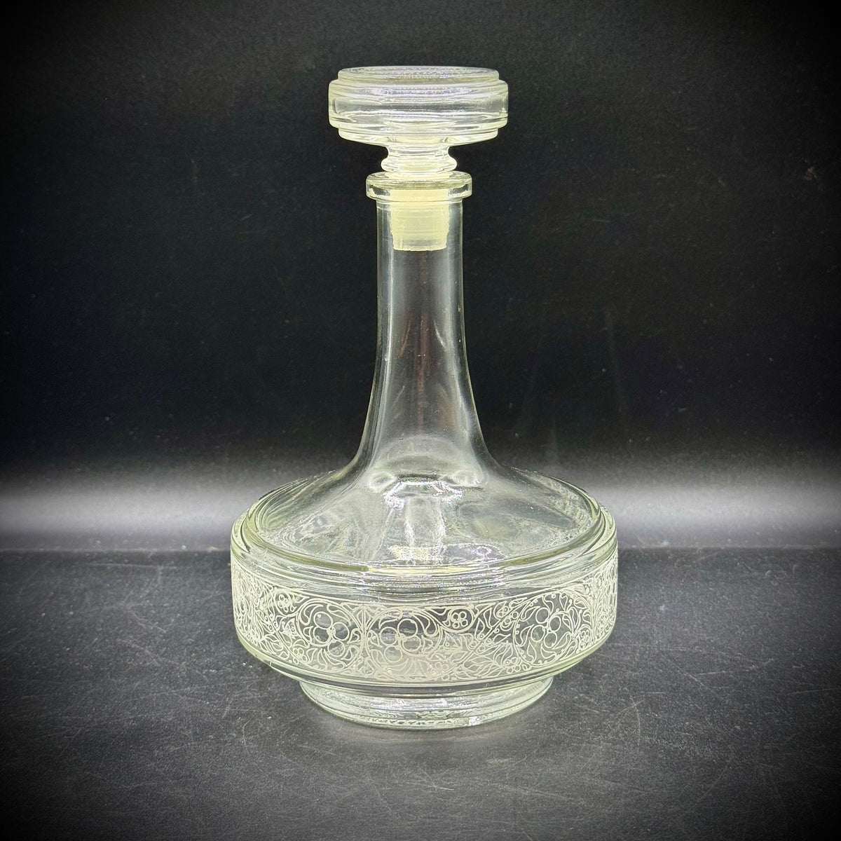 Vintage Belgium Etched Lidded Decanter