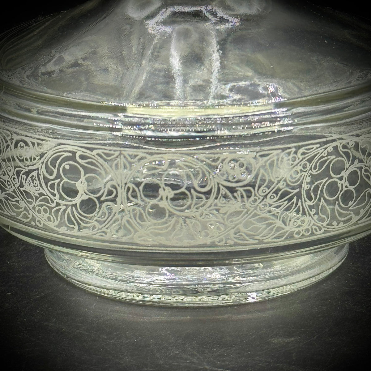 Vintage Belgium Etched Lidded Decanter
