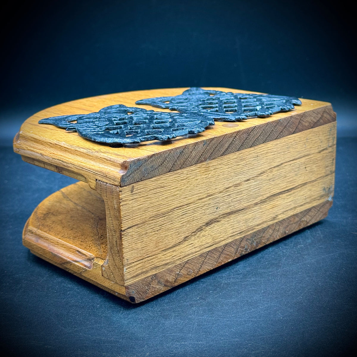 1970s Heavy Oak & Cast Iron Owl Motif Holder