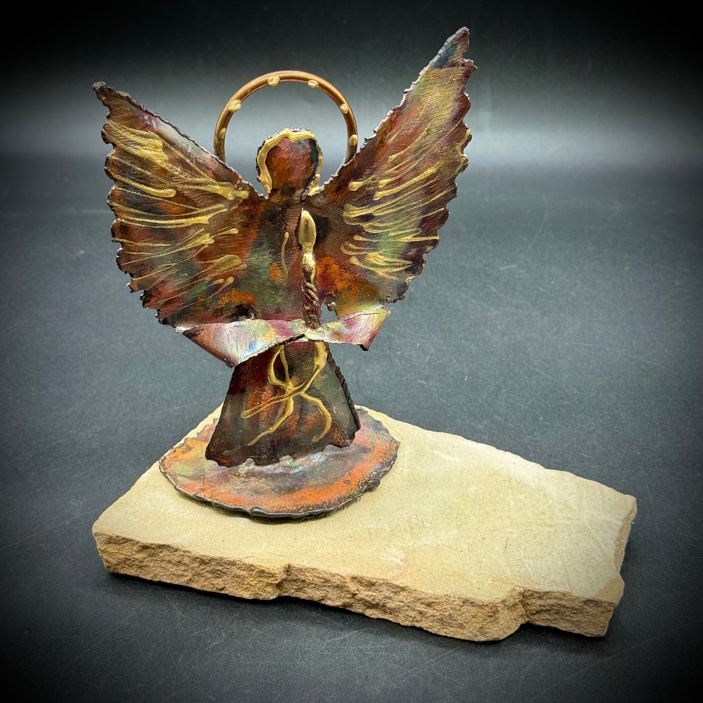 Artisan Made Copper Angel on Fossil Base