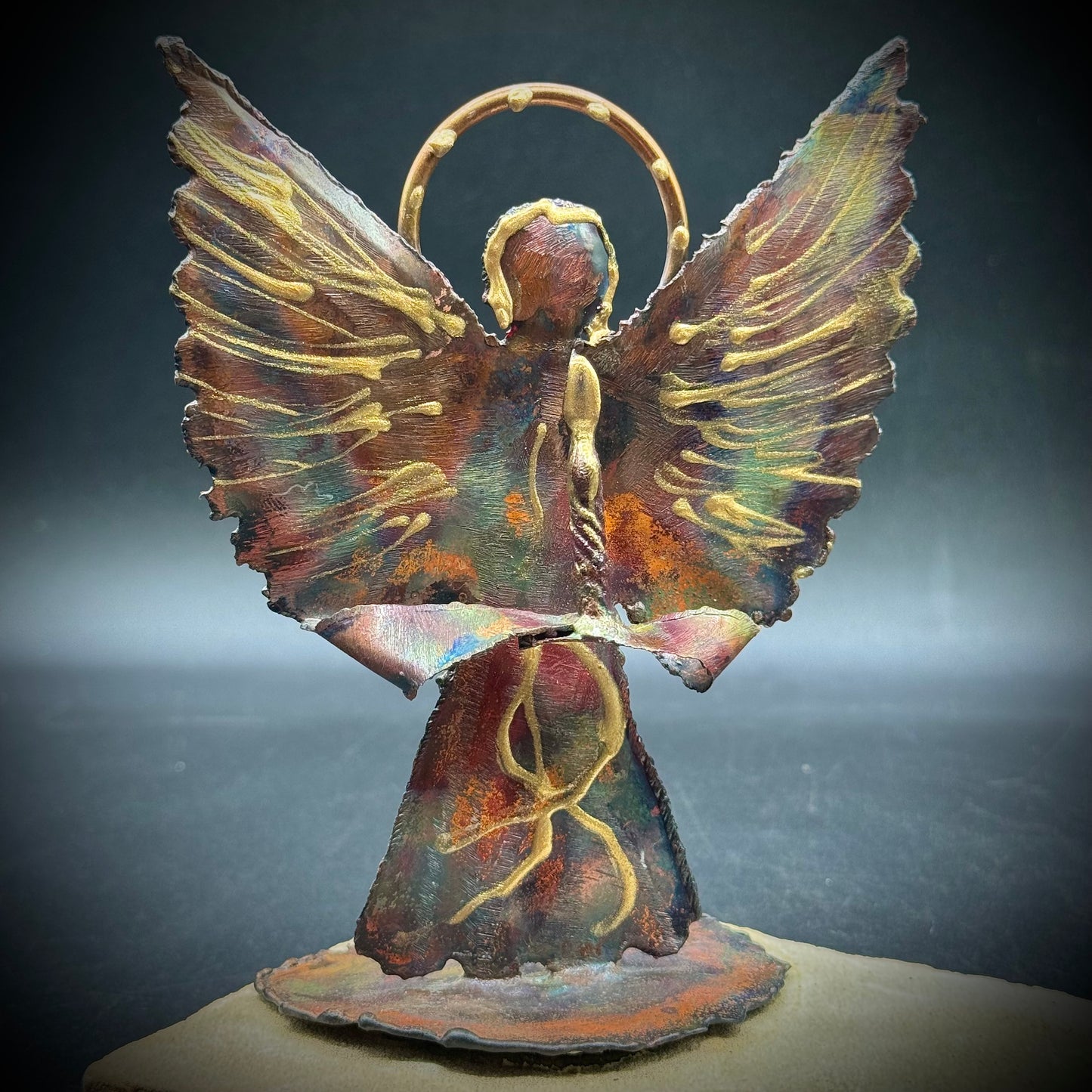 Artisan Made Copper Angel on Fossil Base