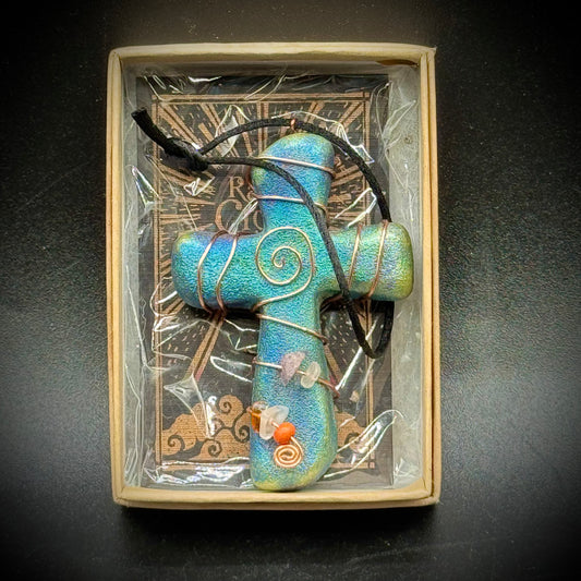 Artist Jeremy Diller Signed Raku Pottery Cross