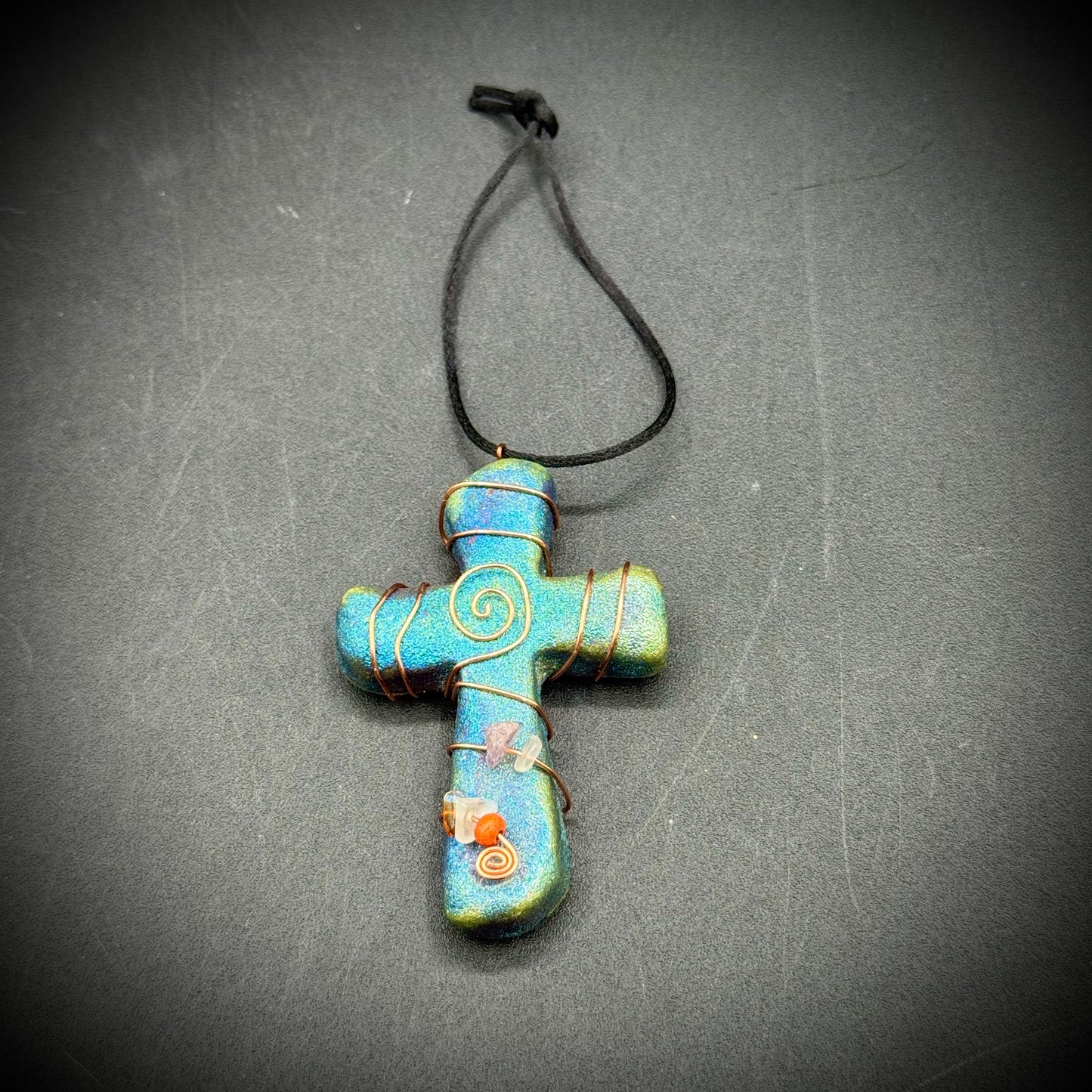 Artist Jeremy Diller Signed Raku Pottery Cross