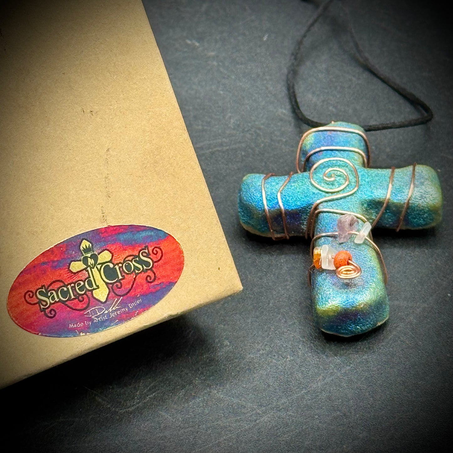 Artist Jeremy Diller Signed Raku Pottery Cross