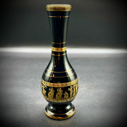 Hand Made in Greece Ancient Style Vase w/24k Gold Accents