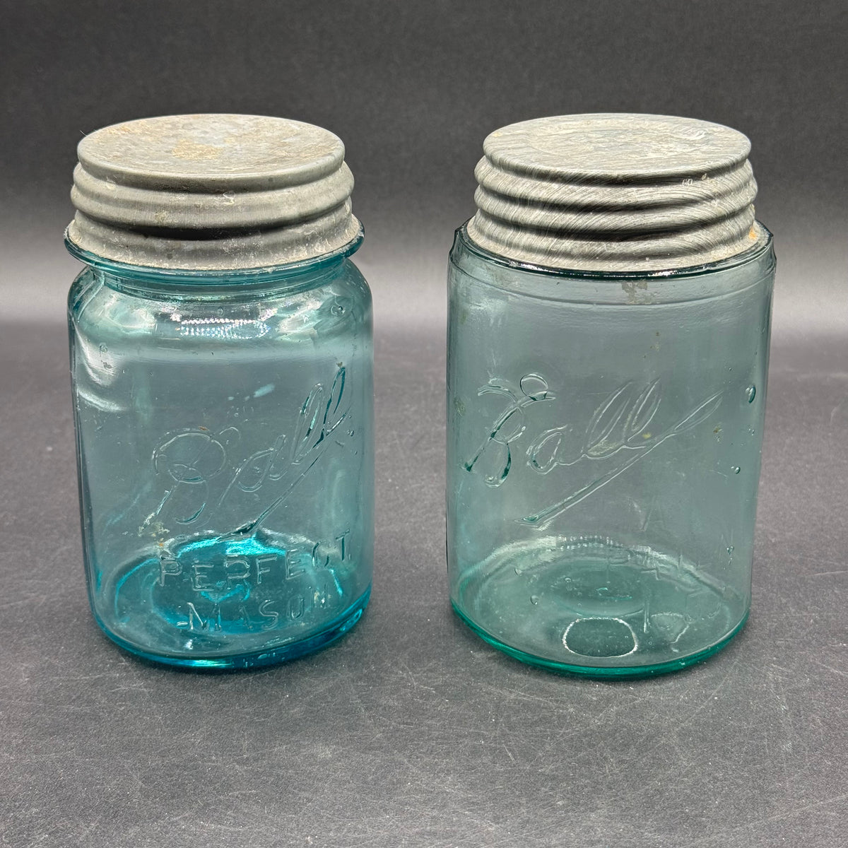 Pair of Vintage Blue Ball Perfect Mason Jars with Zinc Screw Top Lids