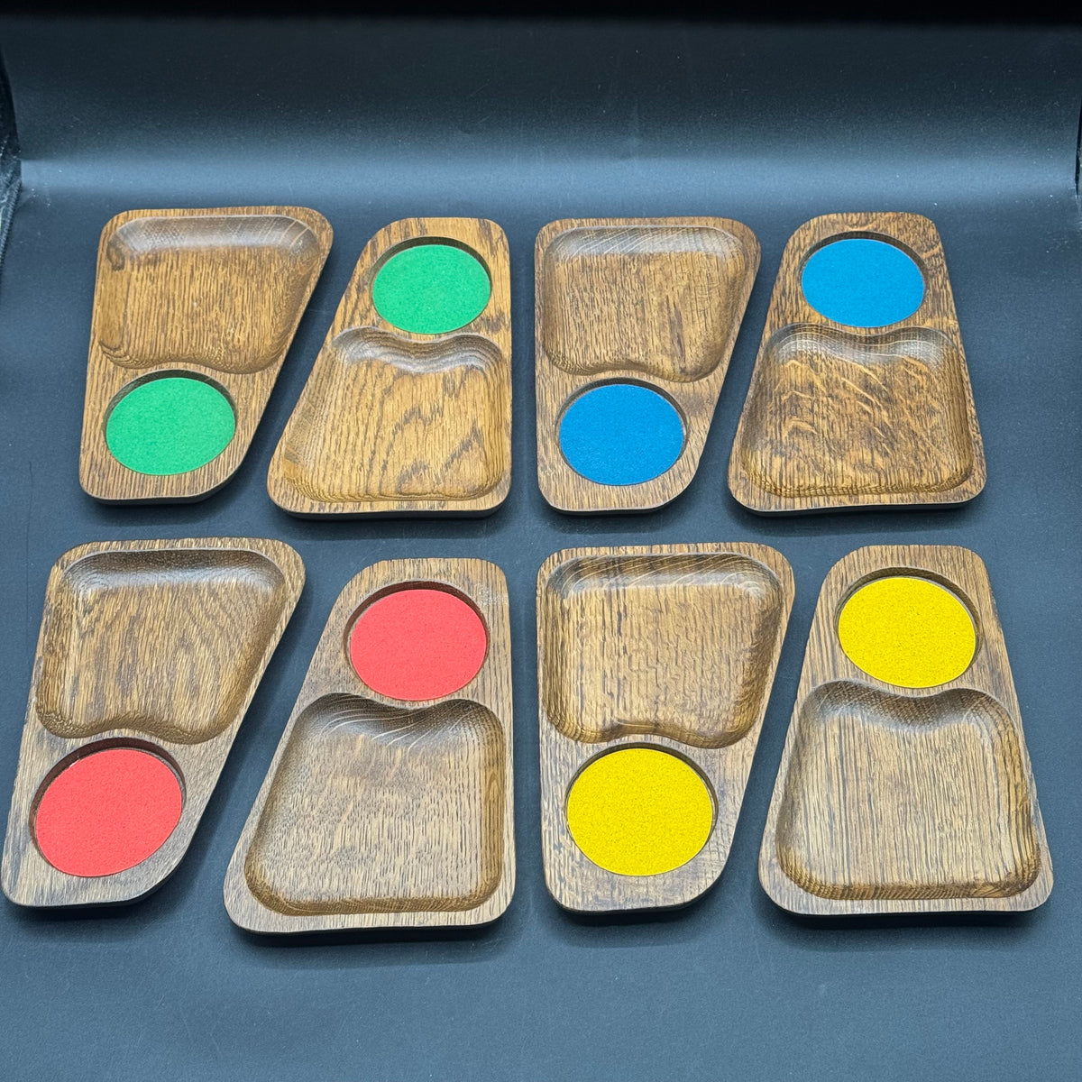 Vintage New Set of 8 Imperial Japan Hand Carved Hardwood Snack Trays
