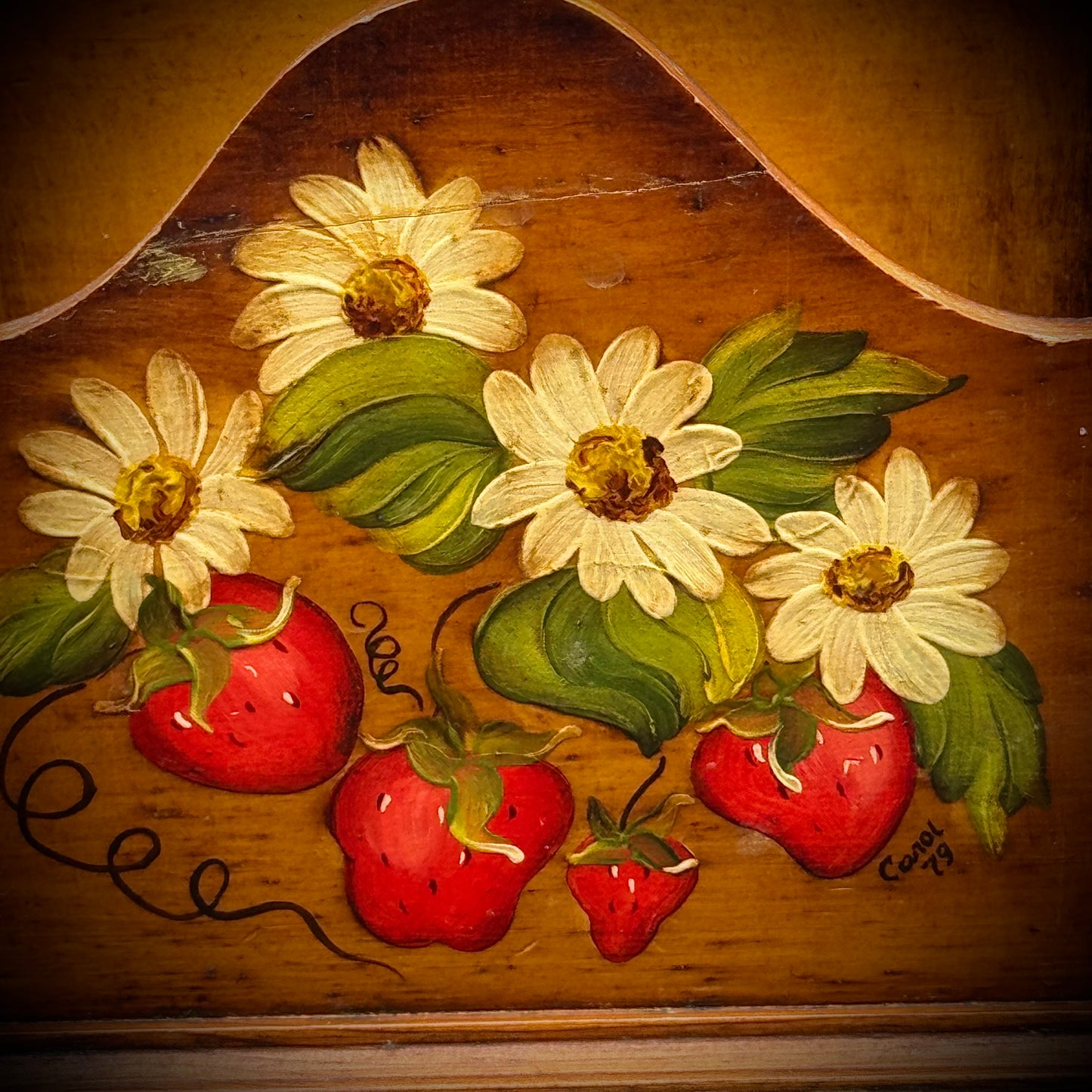 Vintage Painted Wood Strawberry Motif Letter Holder