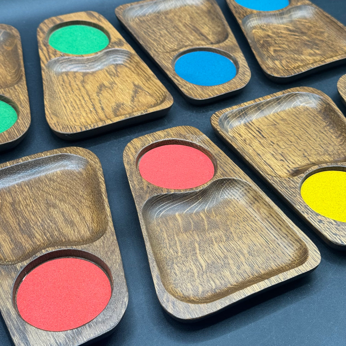 Vintage New Set of 8 Imperial Japan Hand Carved Hardwood Snack Trays