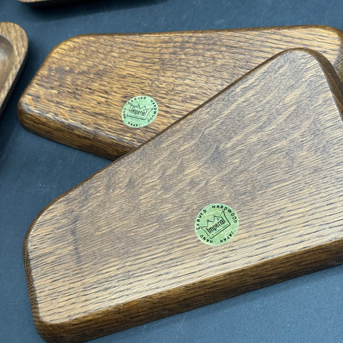 Vintage New Set of 8 Imperial Japan Hand Carved Hardwood Snack Trays