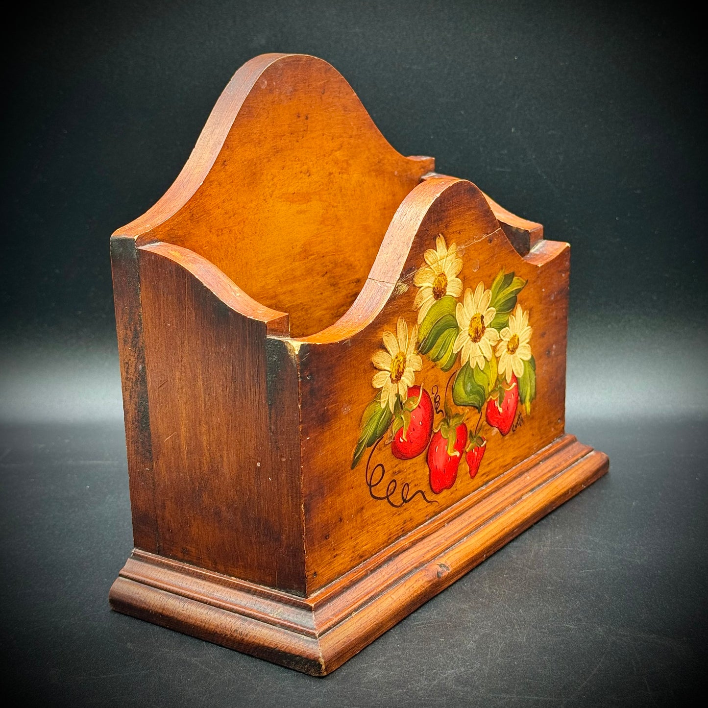 Vintage Painted Wood Strawberry Motif Letter Holder