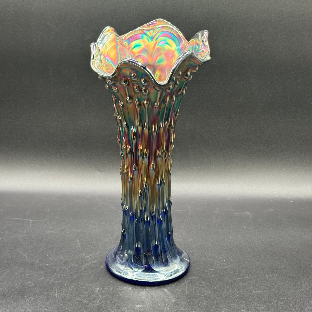 Vintage Fenton Oil Slick Carnival Glass Tree Trunk Swung Vase