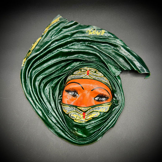 Vintage 1960s Tunisian Artist Signed Leather Hanging Mask