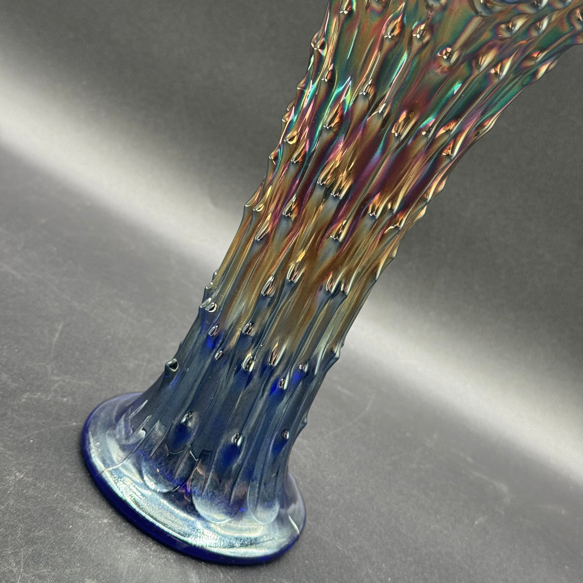 Vintage Fenton Oil Slick Carnival Glass Tree Trunk Swung Vase