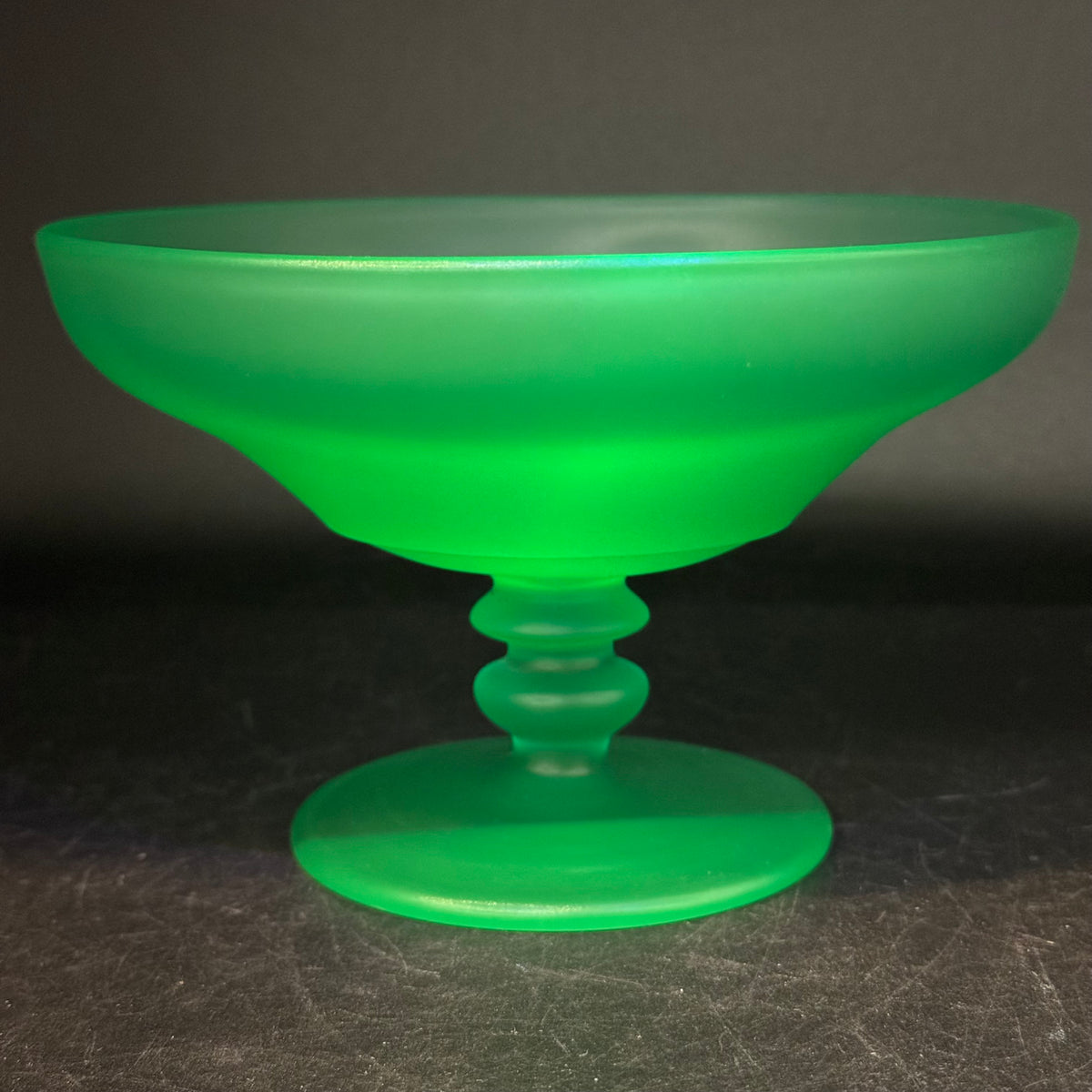 Vintage Tiffin Satin Uranium Glass Pedestal Compote