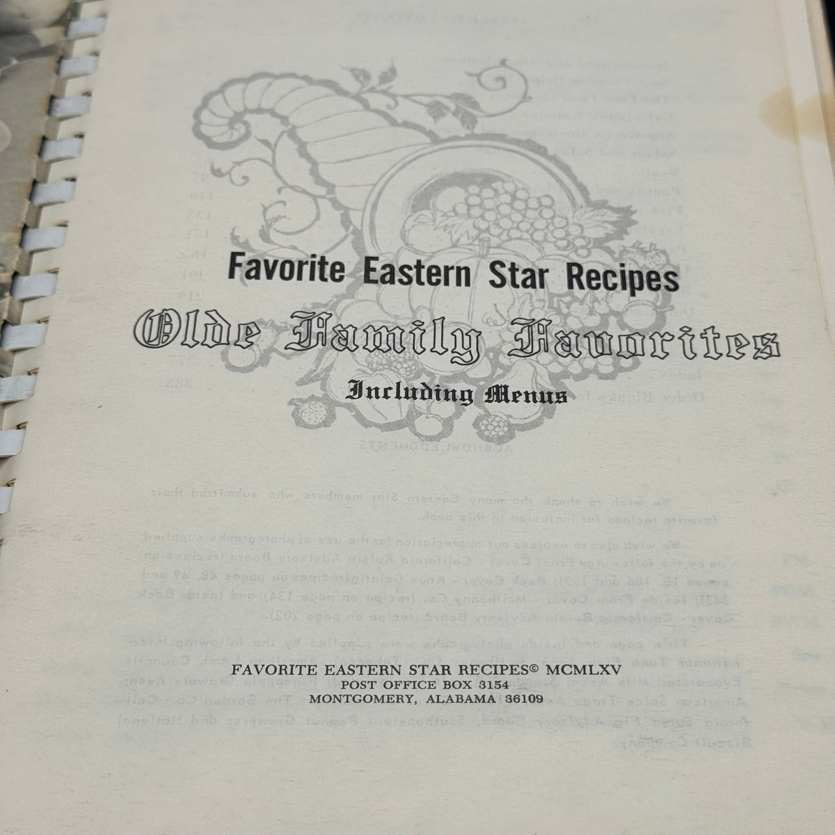 Vintage 1965 Eastern Star Recipe Book