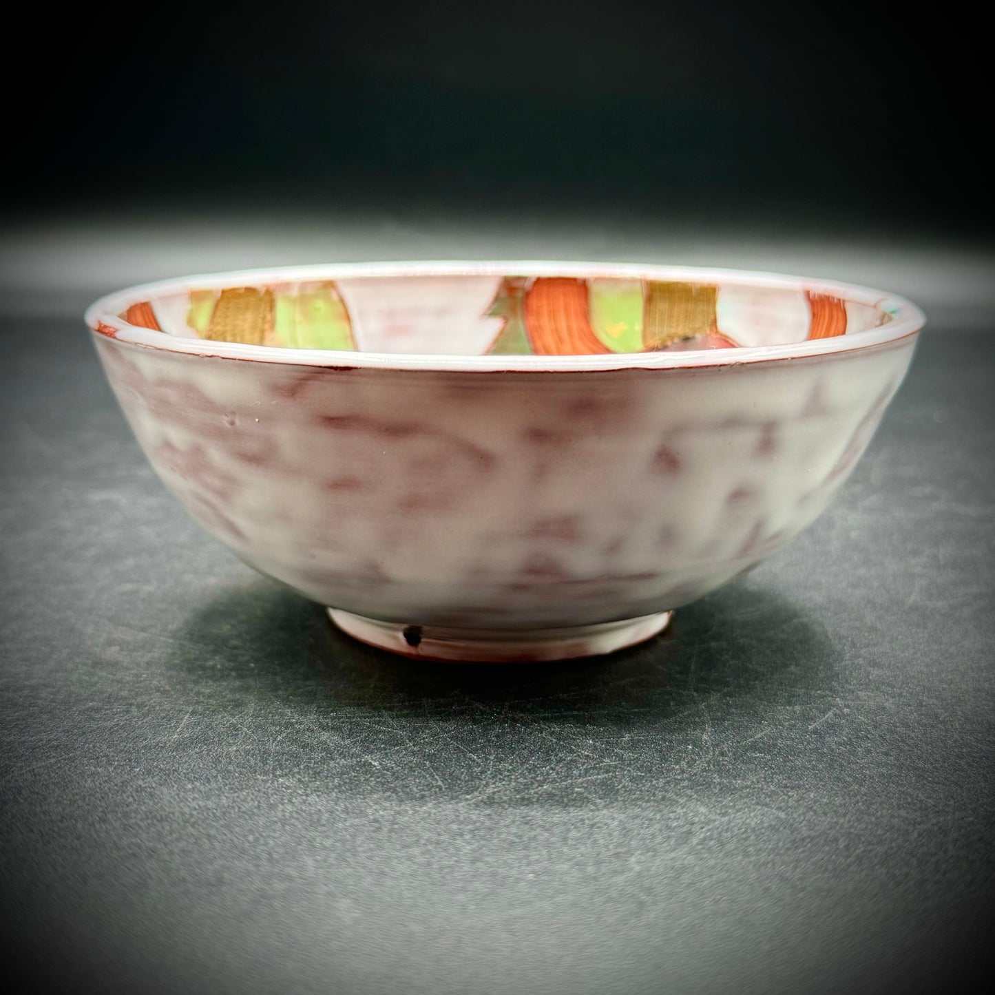 Artist Signed Etched Glazed Fruit & Flower Bowl