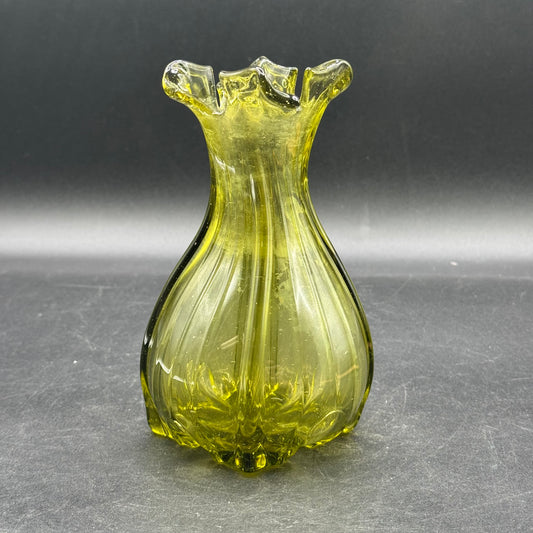 Vintage Avocado Green Small Swung Vase