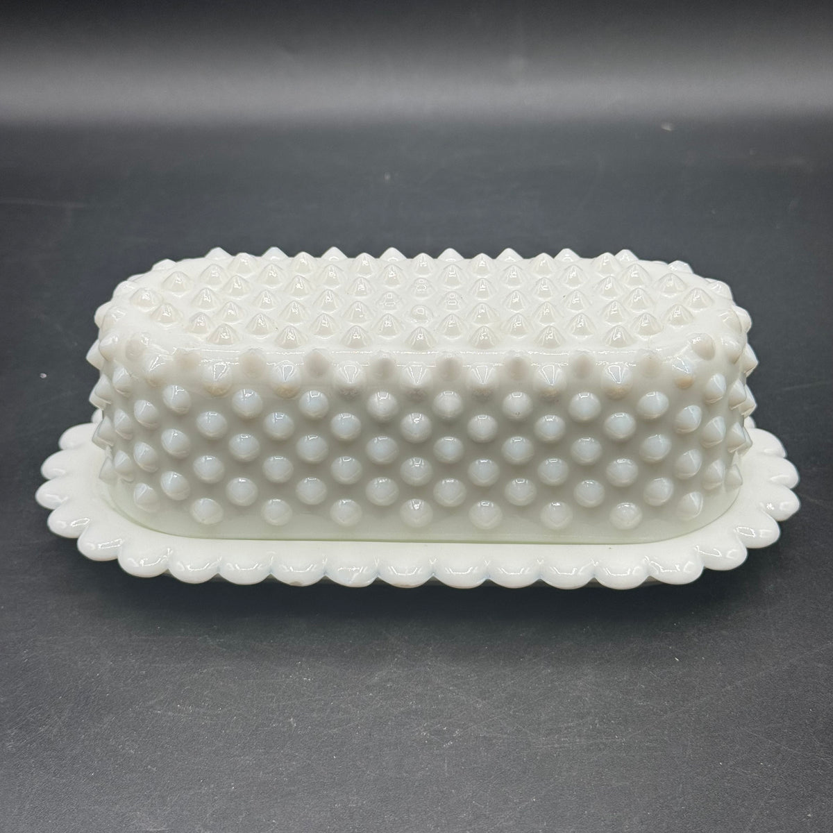 Vintage Fenton Hobnail Milk Glass Lidded Butter Dish