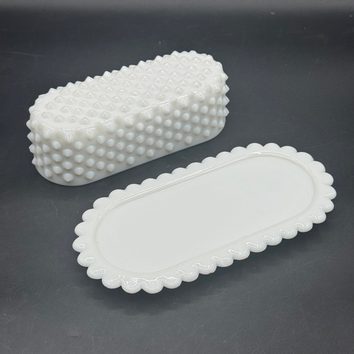 Vintage Fenton Hobnail Milk Glass Lidded Butter Dish