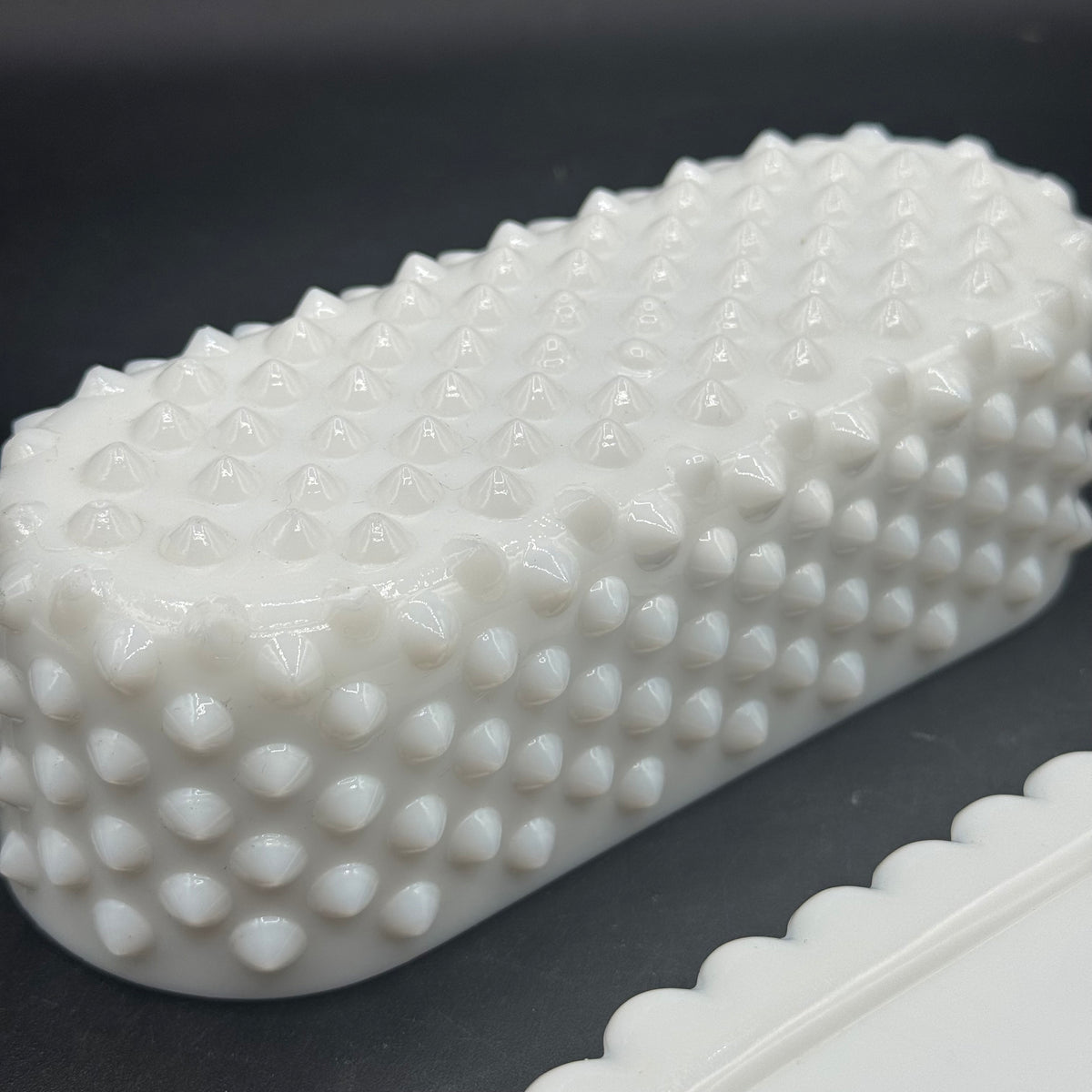 Vintage Fenton Hobnail Milk Glass Lidded Butter Dish