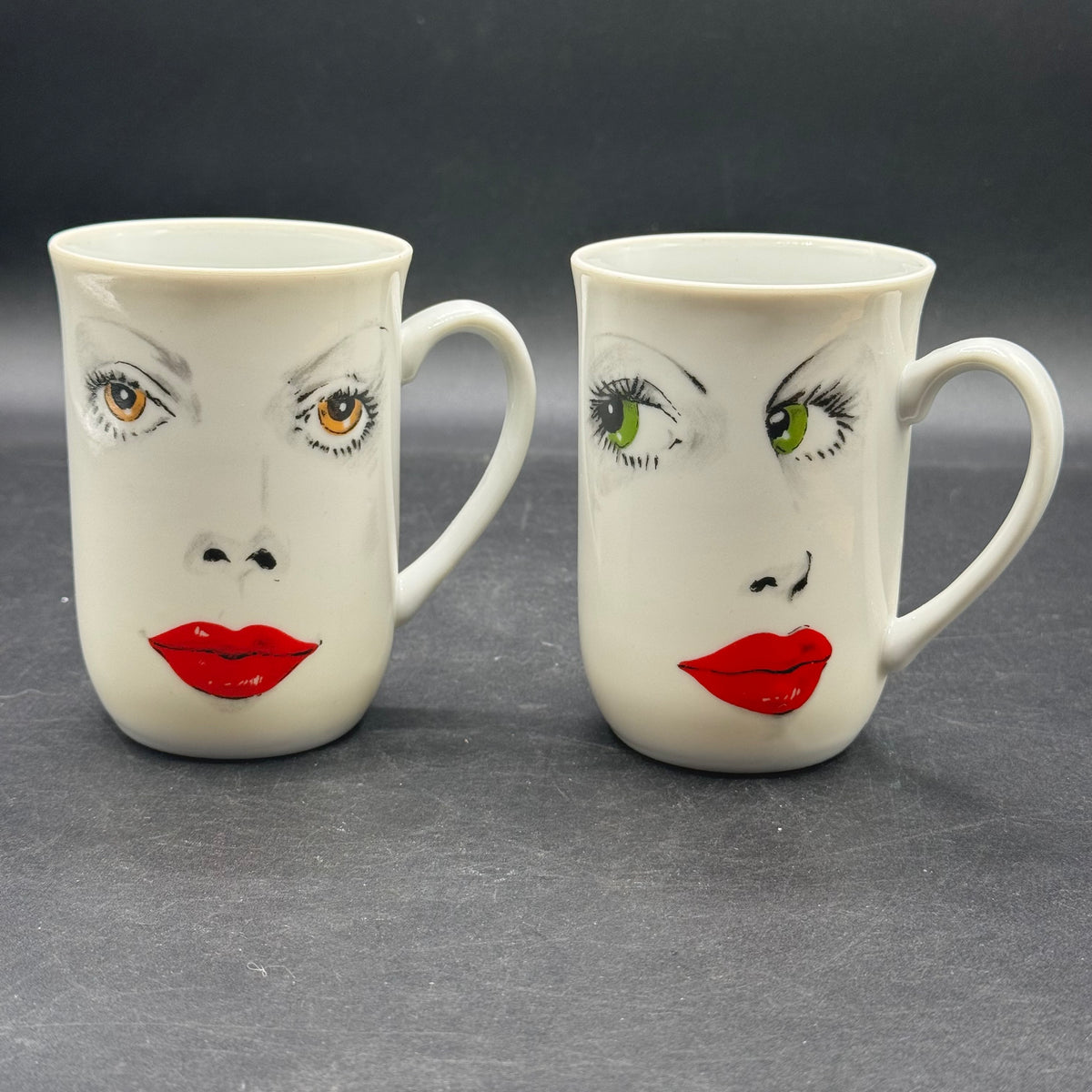 Pair of RARE Vintage 1970s Foxy Lady Face Cups