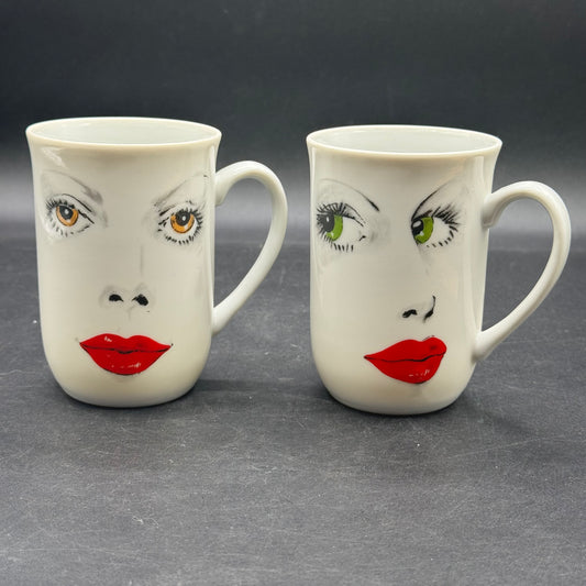 Pair of RARE Vintage 1970s Foxy Lady Face Cups